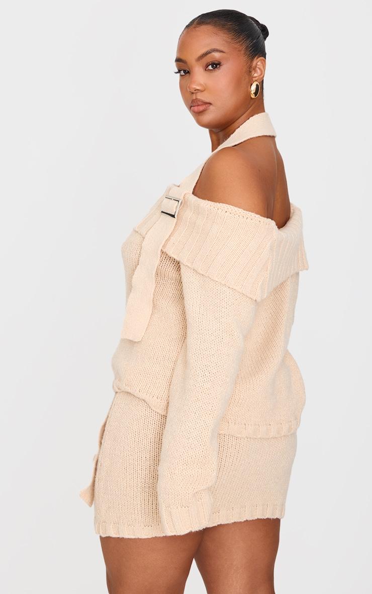 Plus Cream Knitted Fold Over Buckle Detail Sweater Product Image