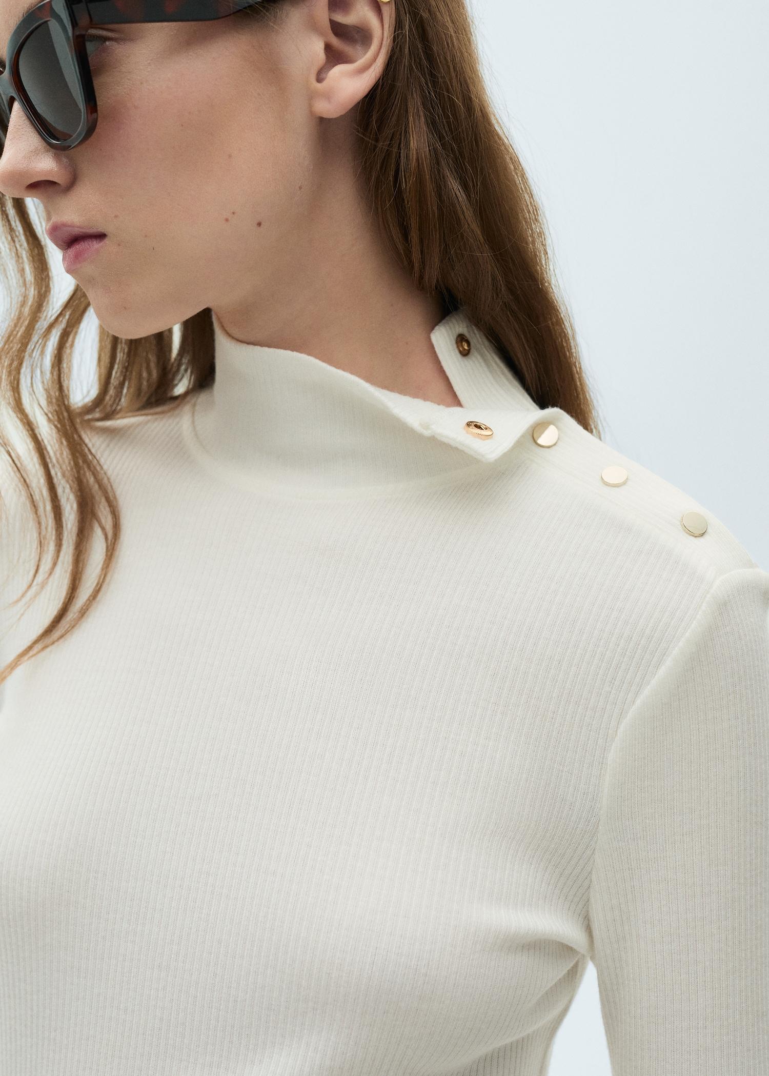 Ribbed knit button-down T-shirt - Women | MANGO USA Product Image
