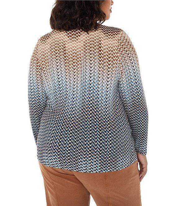 Liverpool Los Angeles Plus Size Knit Jersey Ombre Printed Boat Neck Long Sleeve Top Product Image