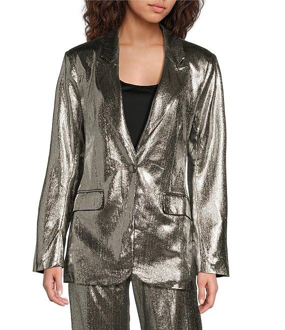 Sugarlips Shimmer Metallic Single Button Notch Lapel Long Sleeve Coordinating Blazer Product Image