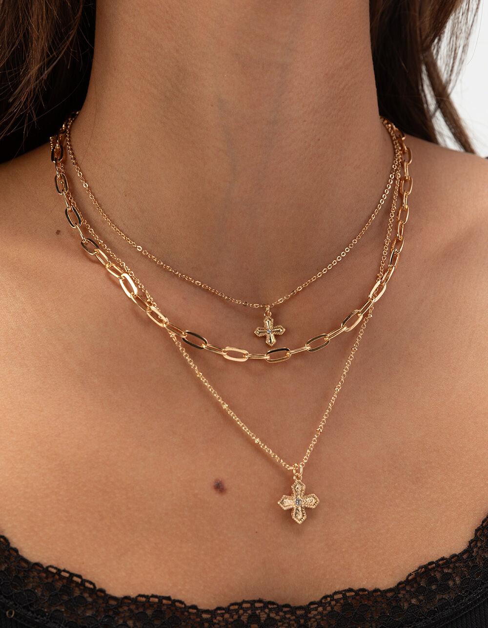 FULL TILT Layered Chain/Cross Necklace - GOLD Product Image