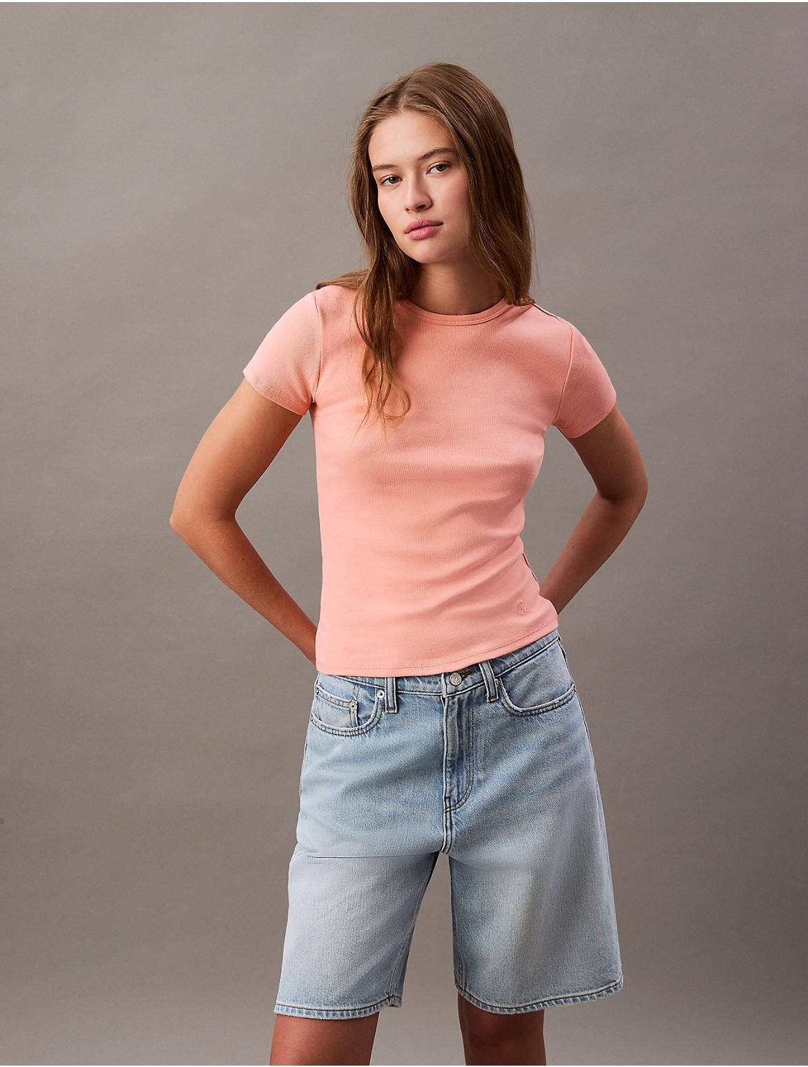 Calvin Klein Womens Cotton Contour Rib T-Shirt - Brown Product Image