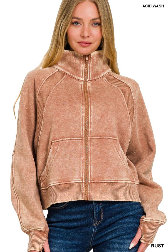 Acid wash zip up fleece jacket Product Image