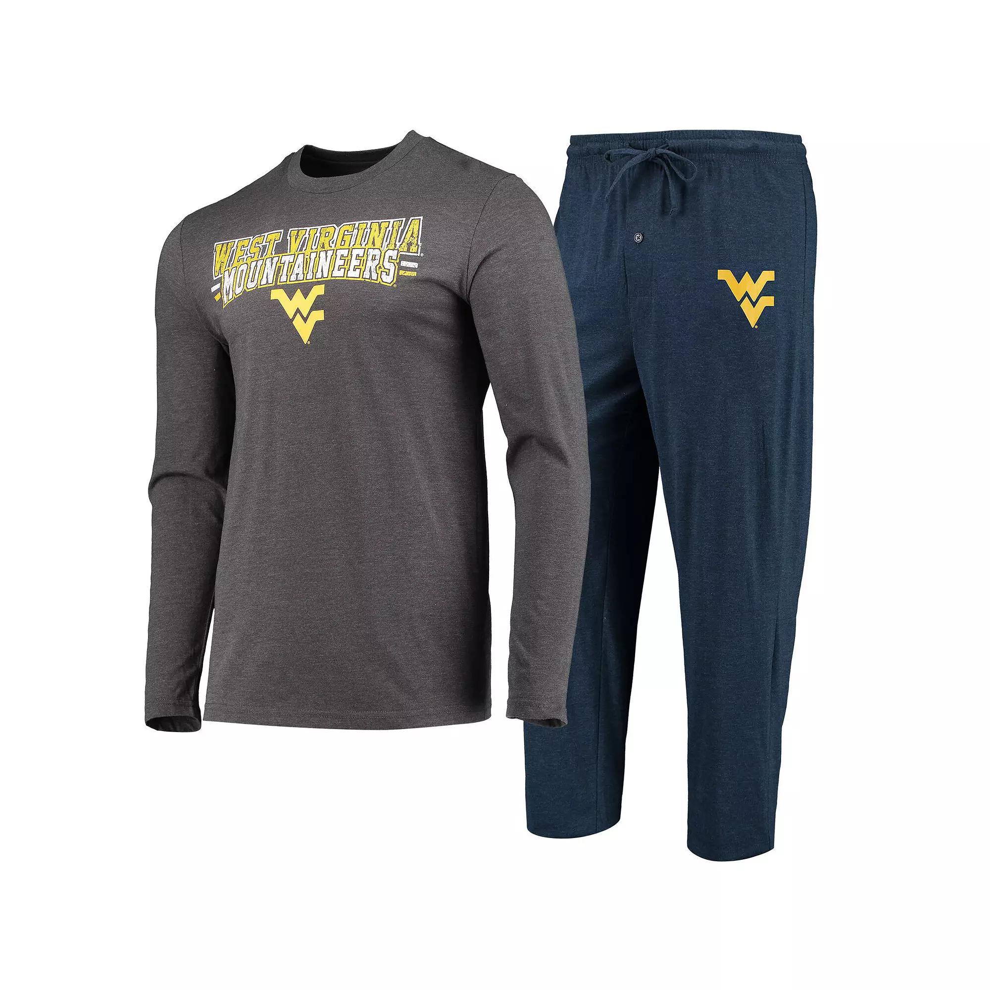 Men's Concepts Sport Navy/Heathered Charcoal West Virginia Mountaineers Meter Long Sleeve T-Shirt & Pants Sleep Set,  Product Image
