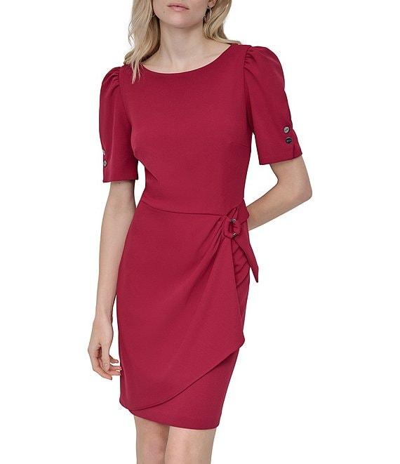 DKNY by Donna Karan Short Sleeve Faux Wrap Suba Crepe Dress Product Image