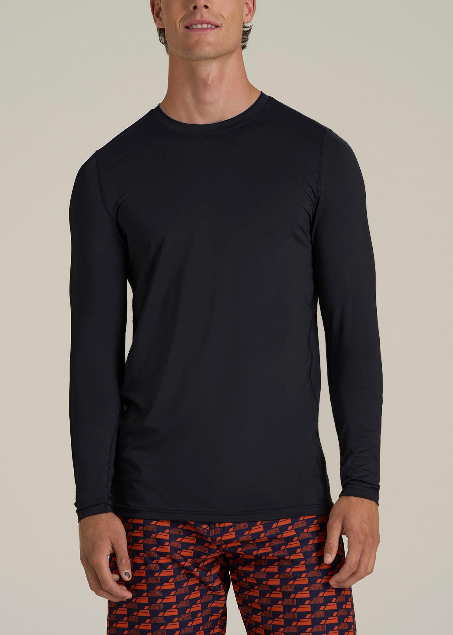 Long Sleeve UPF 50 Rash Guard for Tall Men in Black Male Product Image