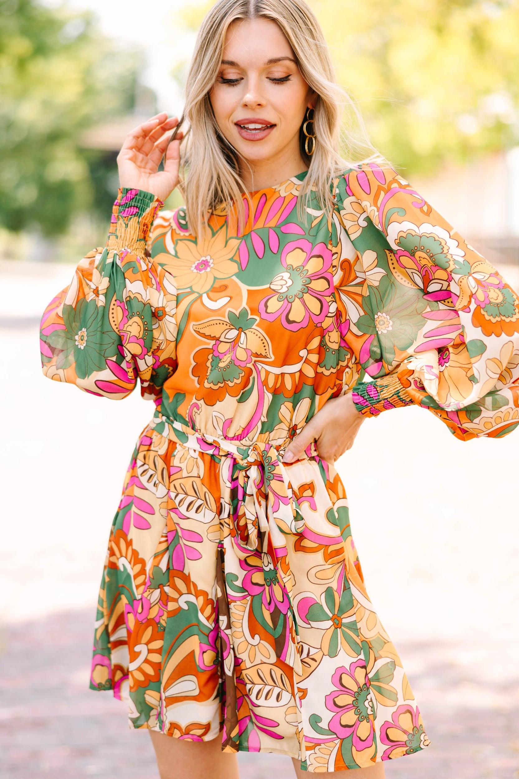 Far Out Green Floral Dress Female Product Image