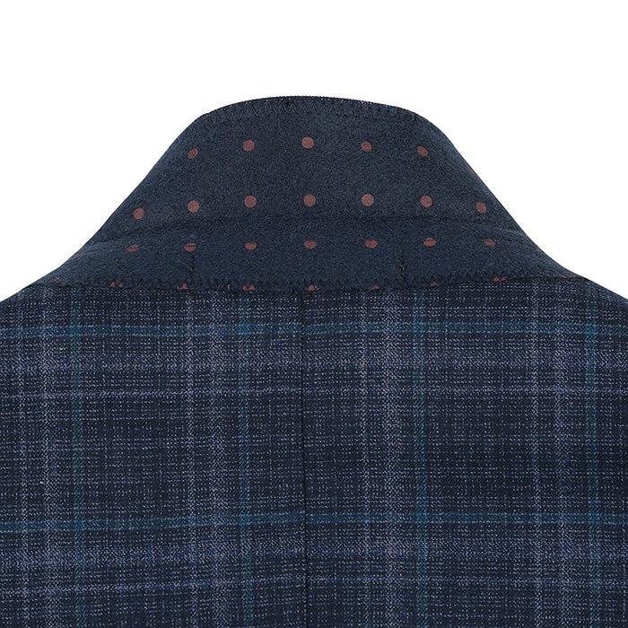 Wool Blend Regular Fit Stretch Checked Blazer in Navy Product Image