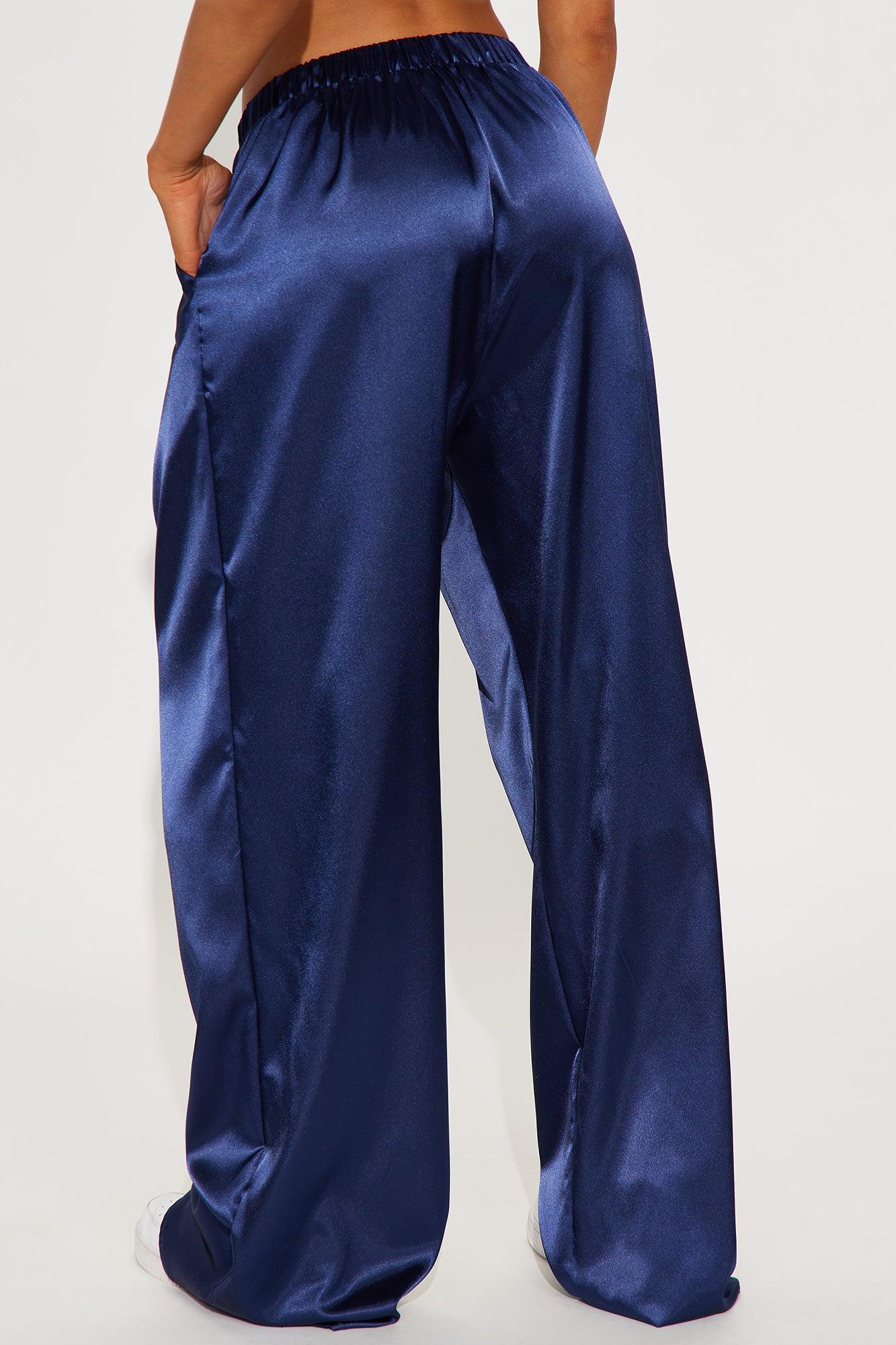 Pretty In This Satin Wide Leg Pant - Navy Product Image