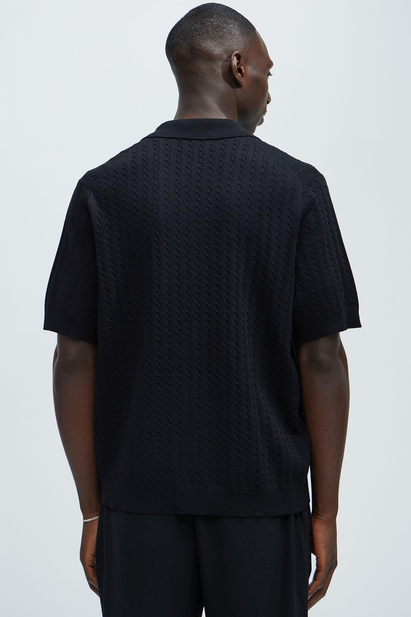 Waterfall Textured Polo Cardigan - Black Product Image