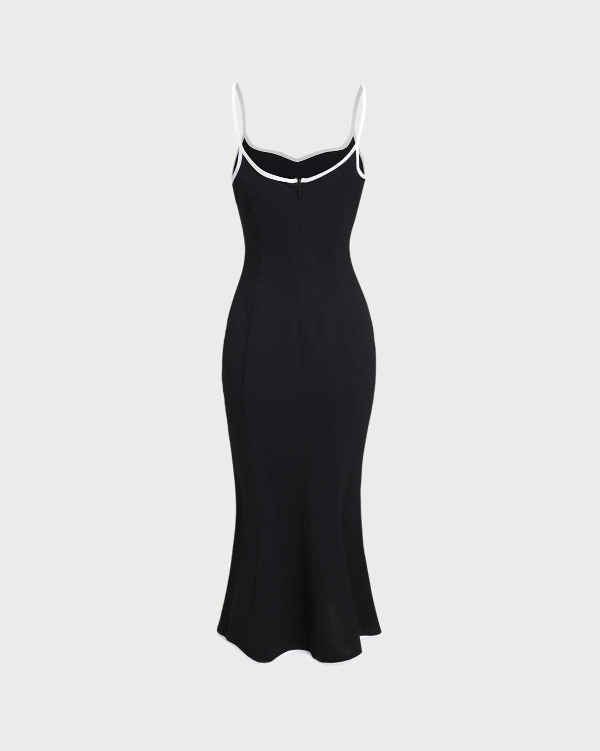 Black Contrast Sweetheart Neck Slip Midi Dress Product Image