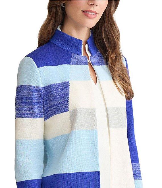 Ming Wang Colorblock Knit Mandarin Collar Bracelet Sleeve Jacket Product Image