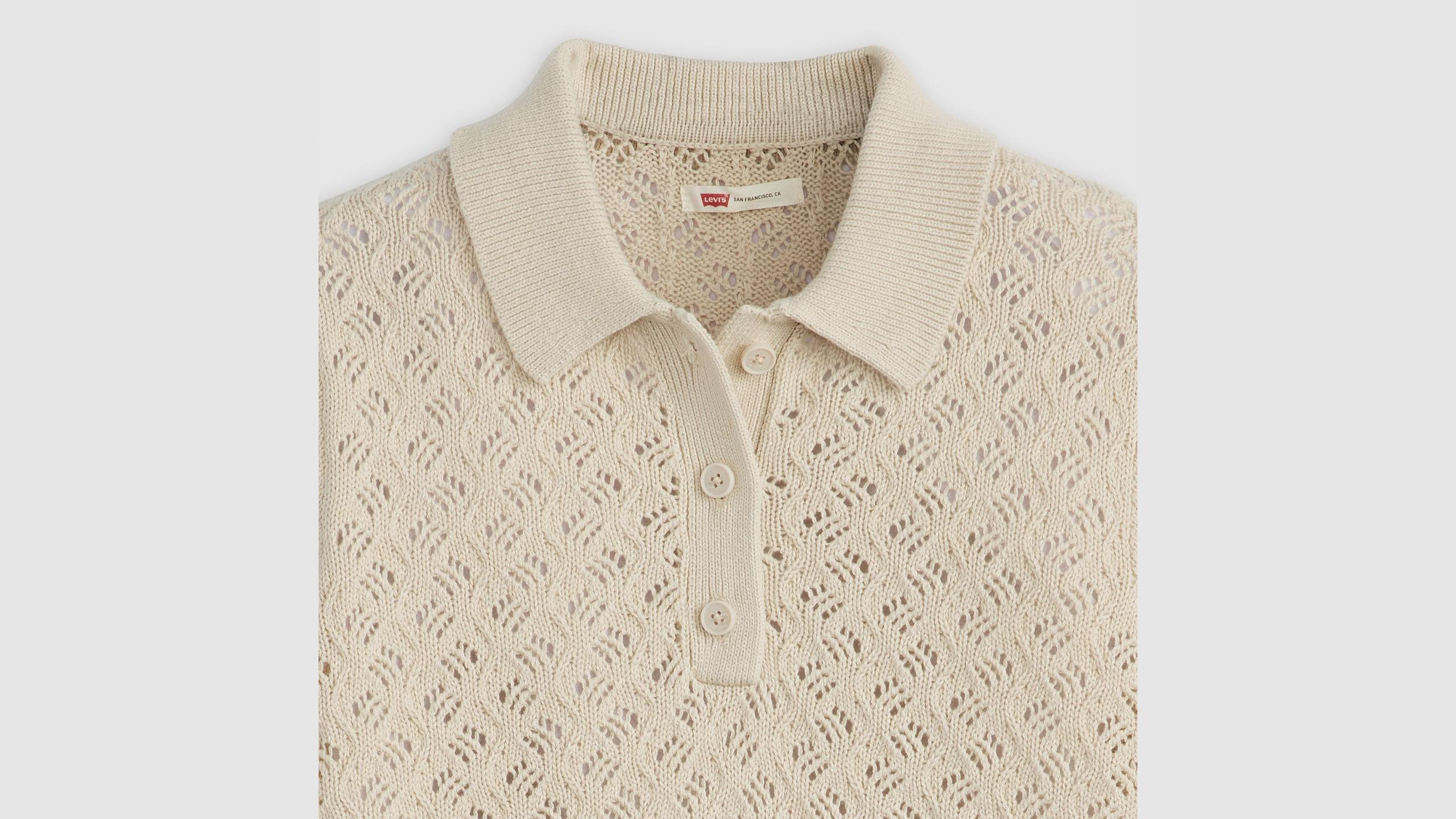 Lavender Pointelle Polo Sweater Product Image