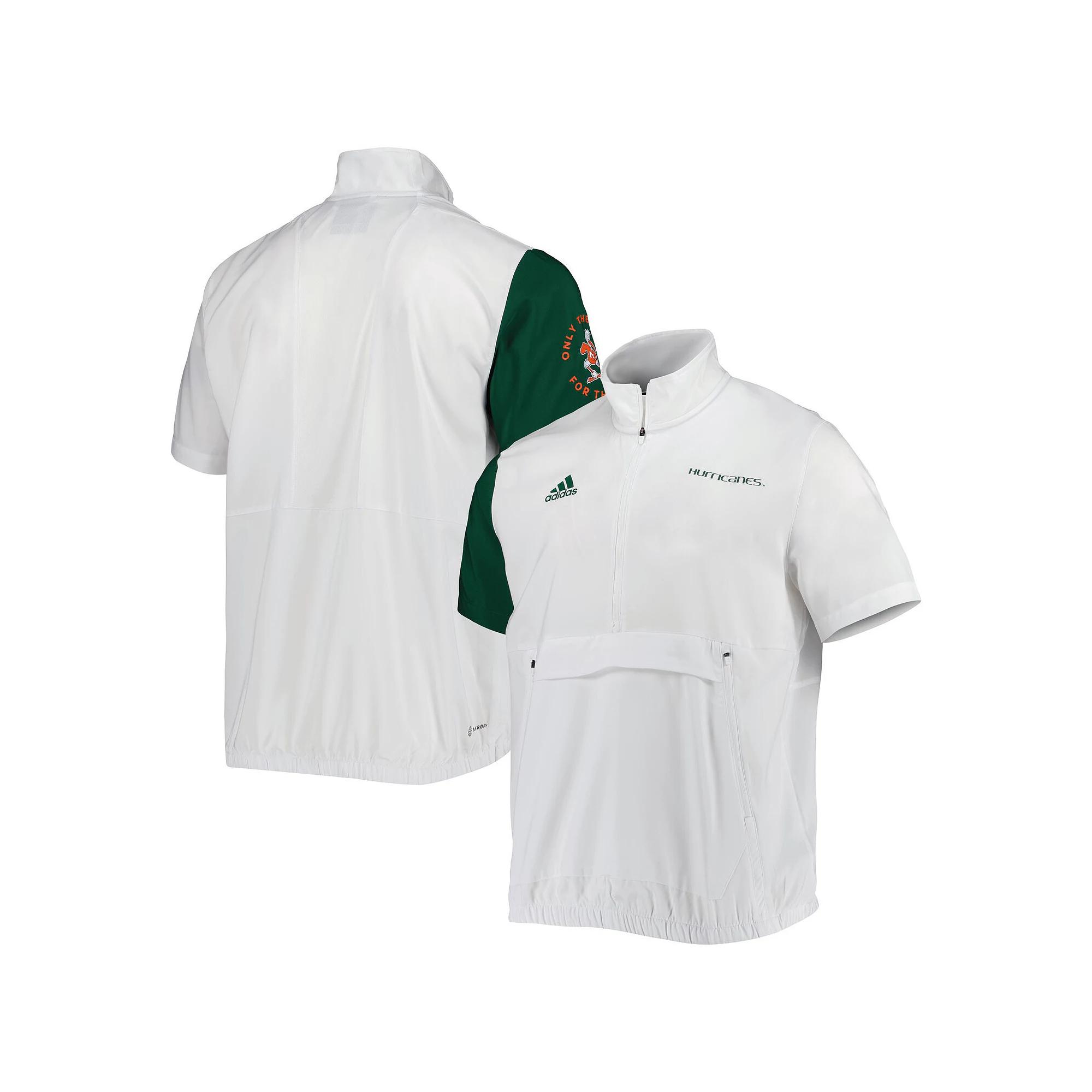Men's adidas White Miami Hurricanes M STM AEROREADY Half-Zip Jacket,  Product Image