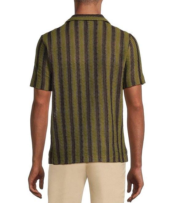 Murano Crocodile World Collection Open Weave Stripe Camp Collar Woven Shirt Product Image