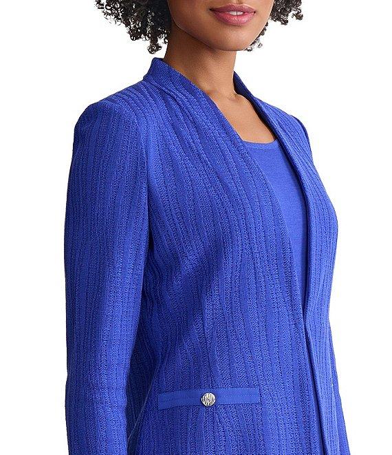 Ming Wang Textured Wave Knit V-Neck 3/4 Sleeve Jacket Product Image