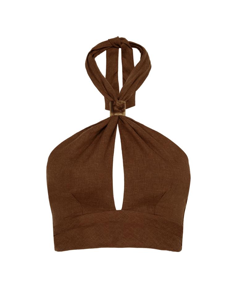 Luna Halter Top - Brown Product Image