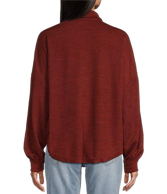 Blu Pepper Long Sleeve Collared Raw Edge Knit Top Product Image