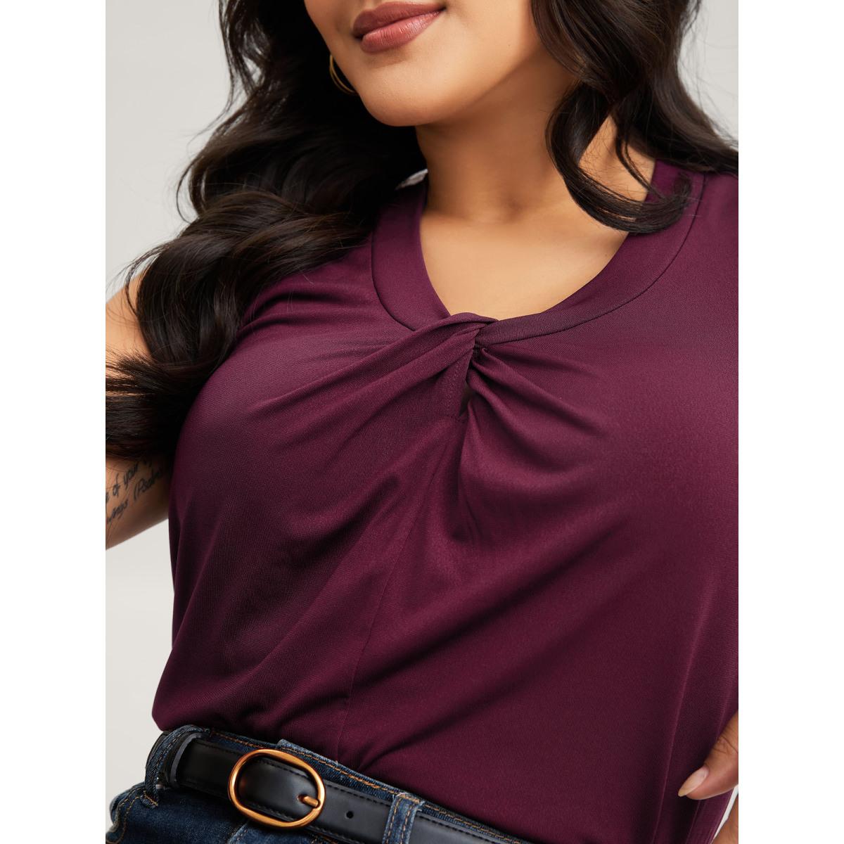 Plus Size Solid Asymmetrical Neck Twist Front Tank Top Women Plum Timeless Twist Asymmetrical Neck Elegant Tank Tops Camis BloomChic 26/4X Product Image