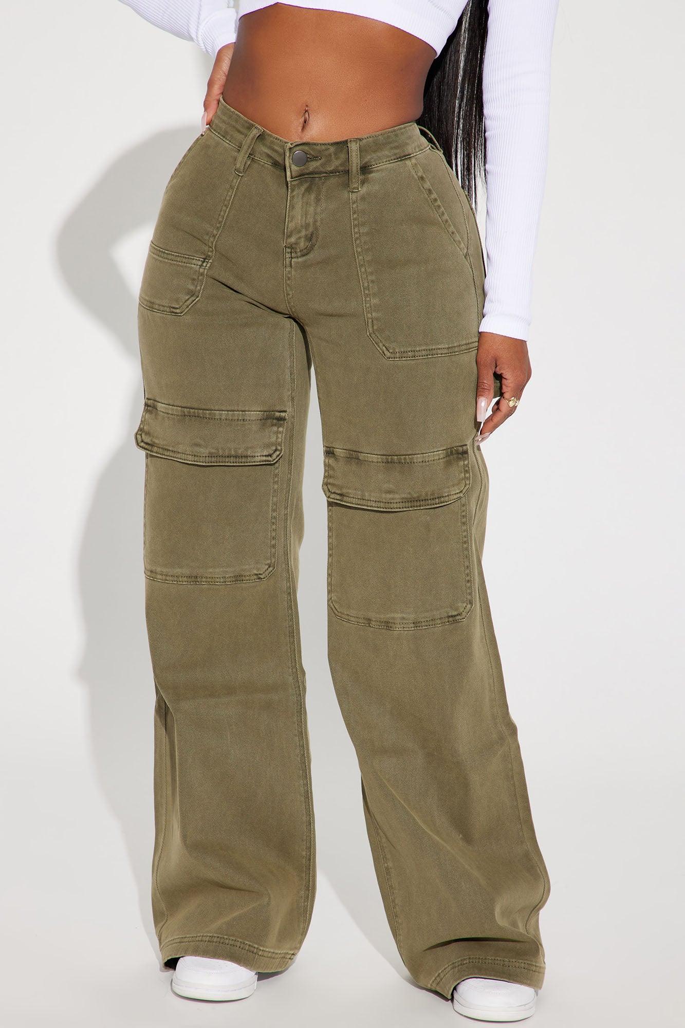 Here We Go Mid Rise Cargo Jean - Olive Product Image
