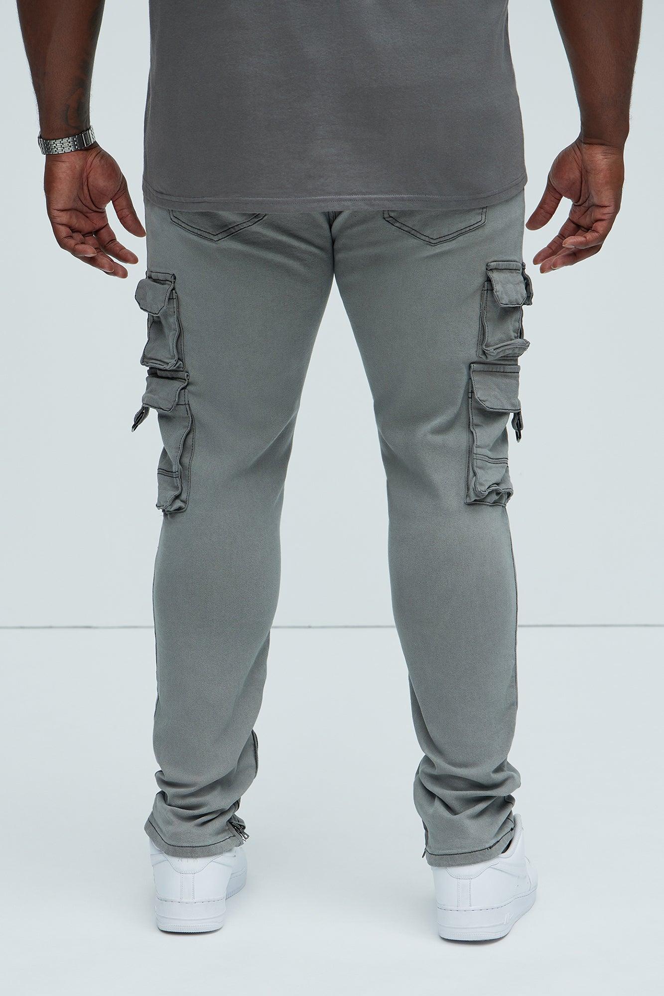On The Double Cargo Stacked Skinny Convertible Flare Jeans - Grey Product Image