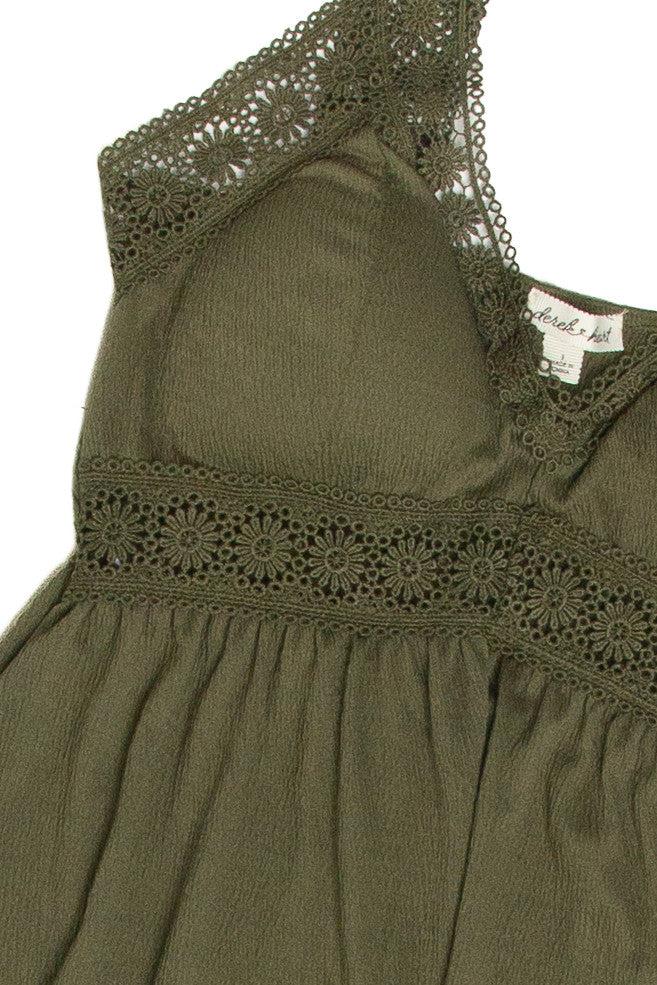 Olive Green Crochet Trim Maxi Dress Product Image
