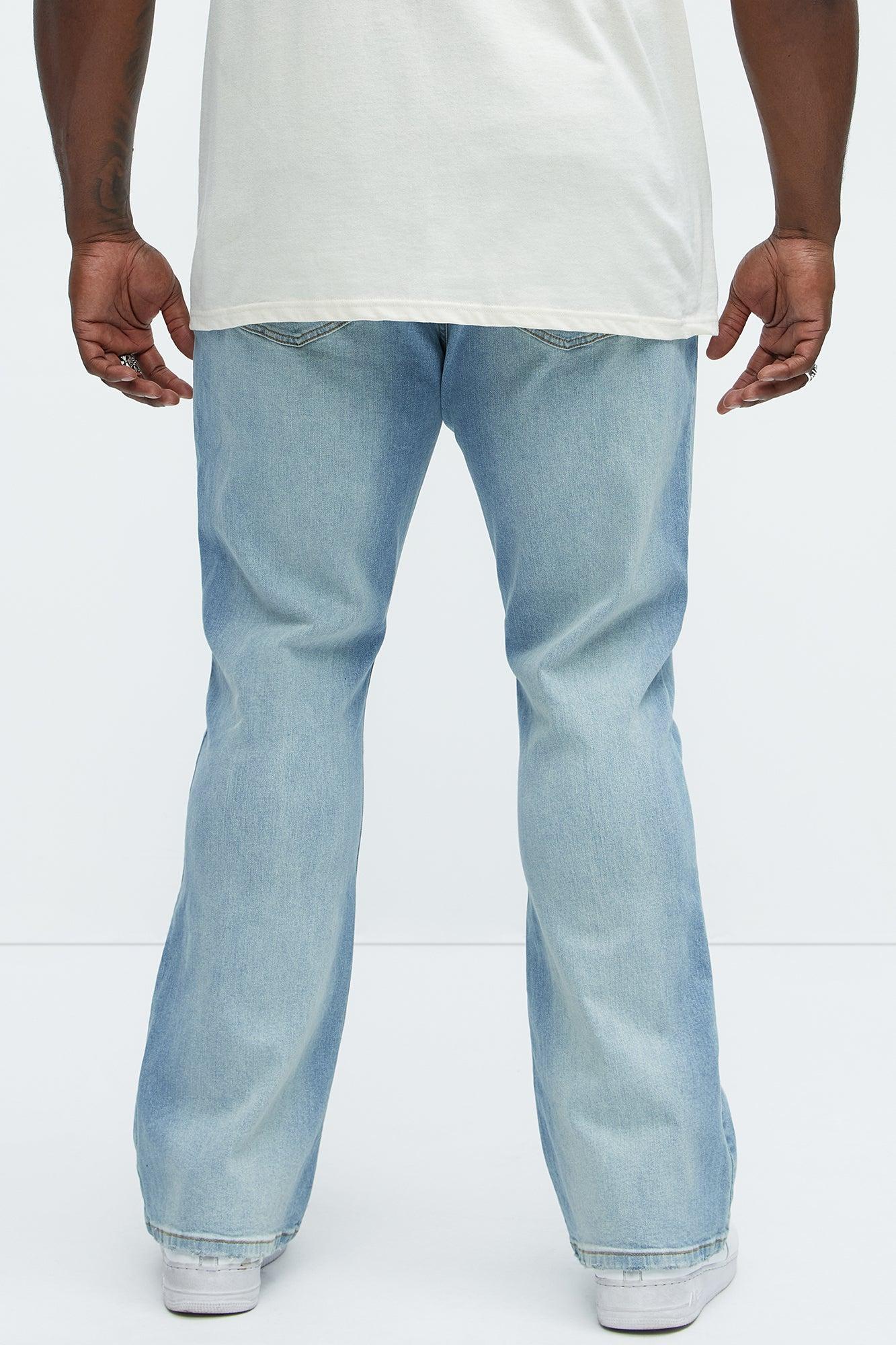 Take No L's Stacked Slim Flared Jeans - Medium Blue Wash Product Image