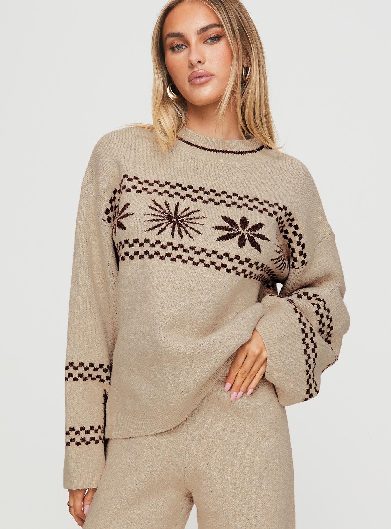 Anok Graphic Sweater Cream / Brown Product Image