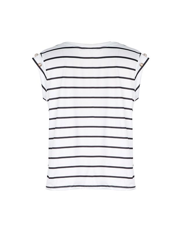 Loose Short Sleeves Split-Joint Striped Round-Neck T-Shirts Product Image
