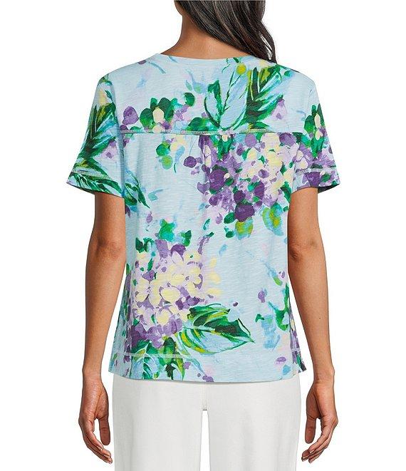 Westbound Distressed Foulard Print Short Sleeve V-Neck Top Product Image
