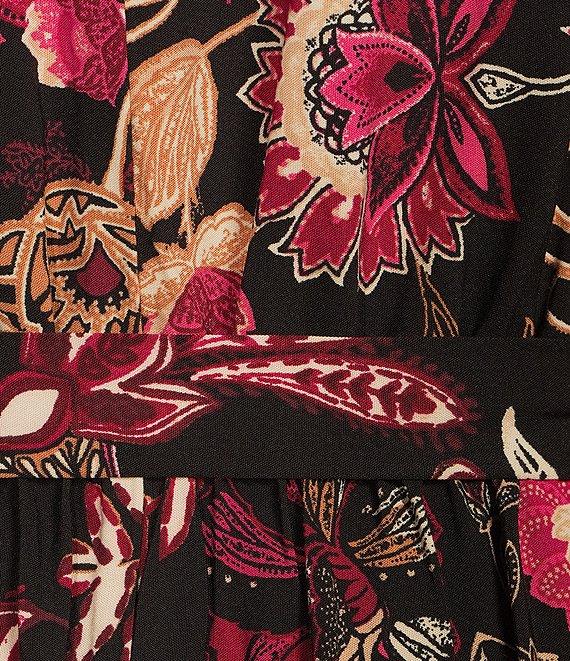 Adrianna by Adrianna Papell Printed Split V-Neck Long Blouson Sleeve Self Tie Belt A-Line Dress Product Image