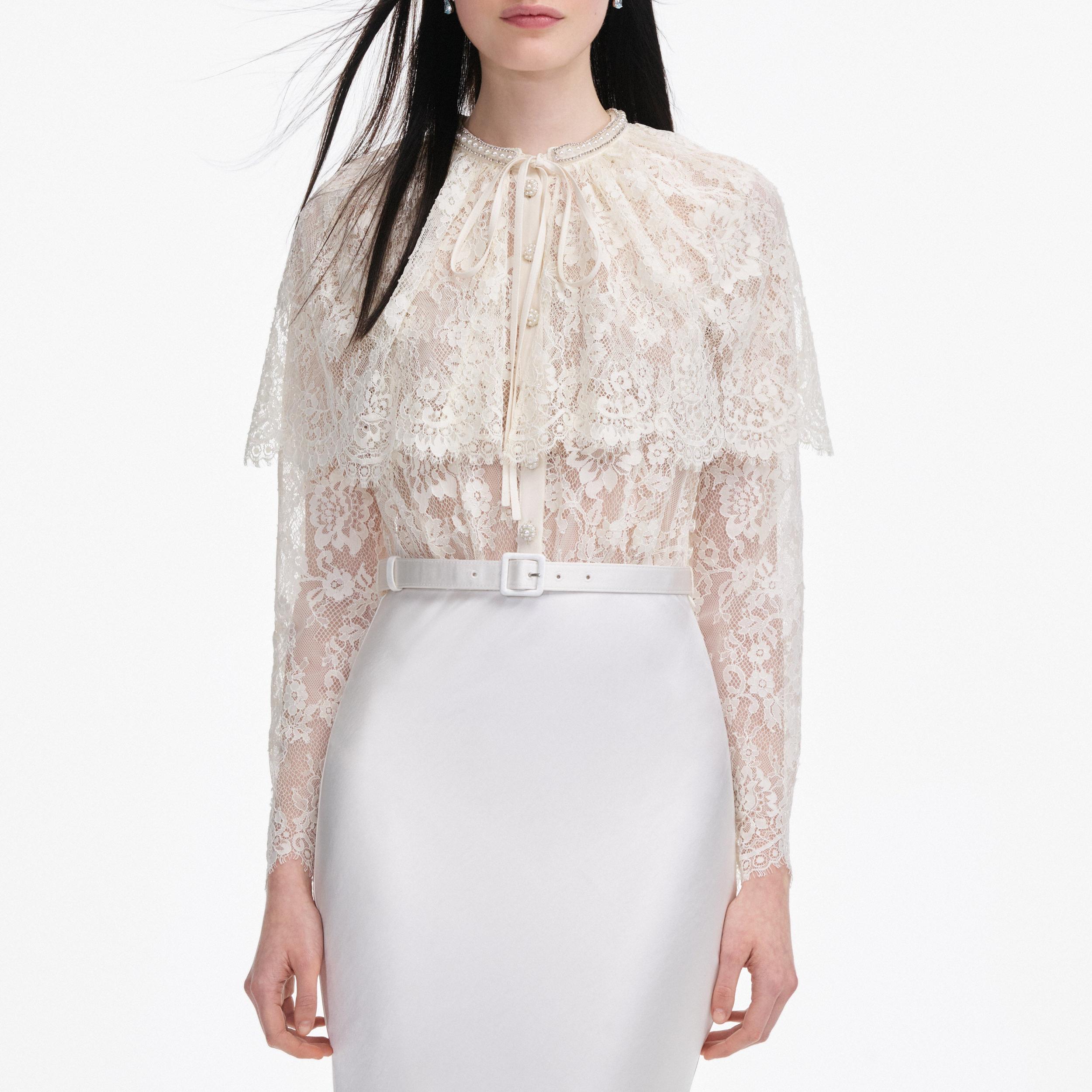 White Lace Cape Maxi Dress Product Image