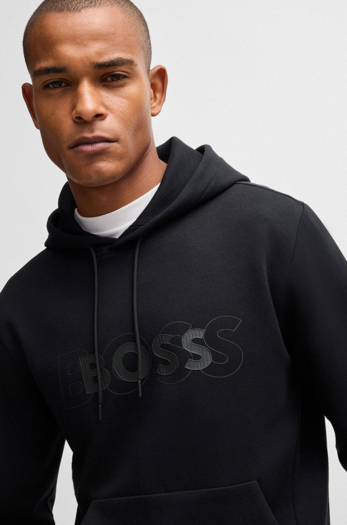 Stretch-cotton hoodie with layered logo Product Image