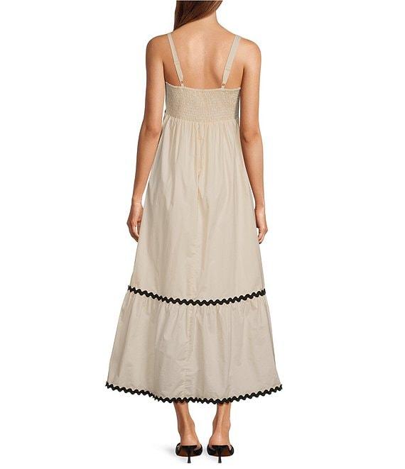 Skies Are Blue Woven Poplin Square Neck Ric Rac Trim Sleeveless Tiered Maxi Dress Product Image
