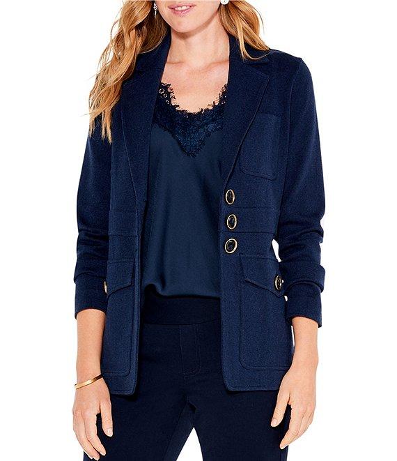 NIC + ZOE Editor Knit Notch Collar Long Sleeve Pocketed Button-Front Blazer Product Image