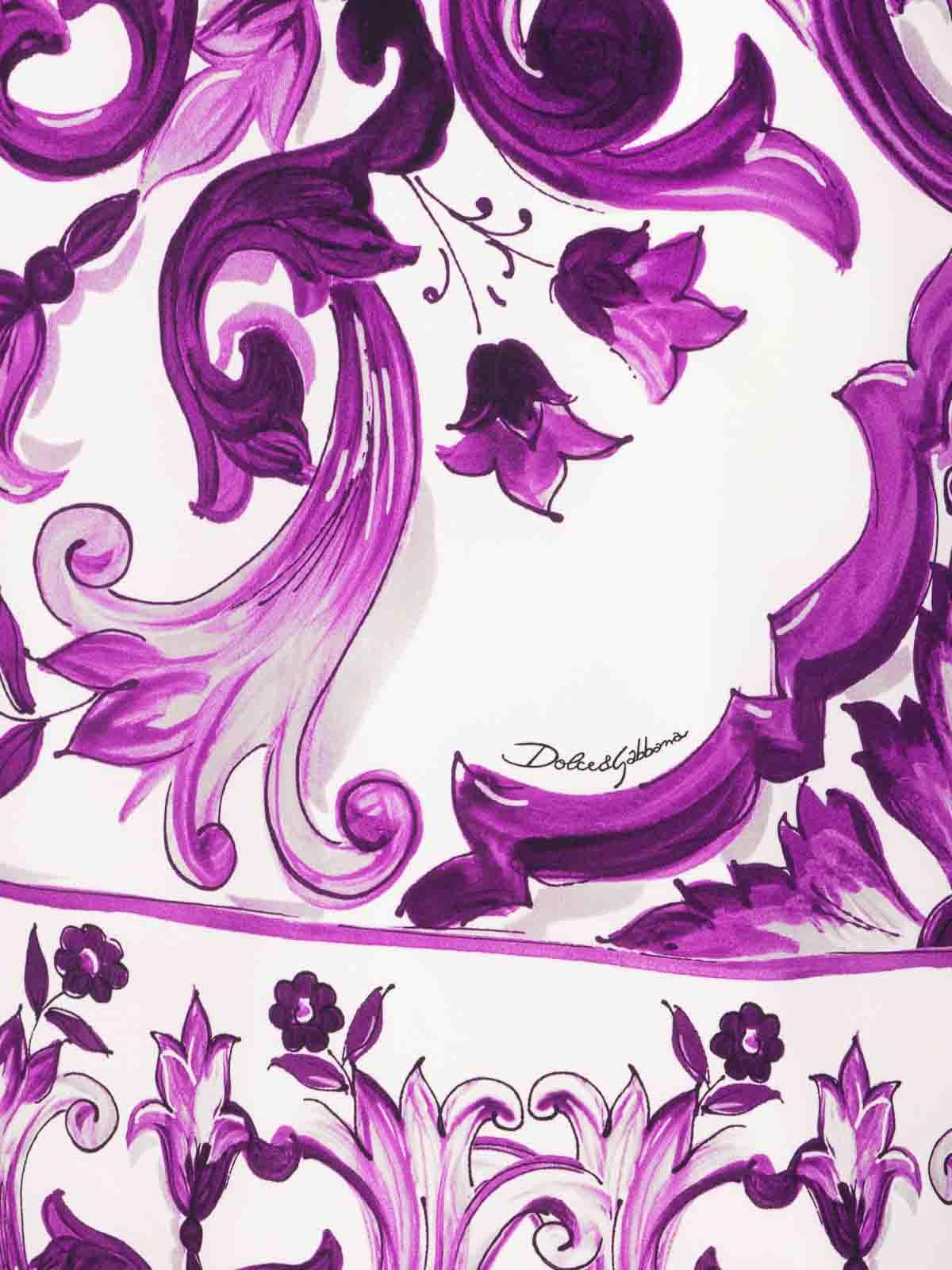 DOLCE & GABBANA Violet Crewneck Dress With Rear Zip Closure And All-over Floral Print In Silk Stretch Woman In Purple Product Image