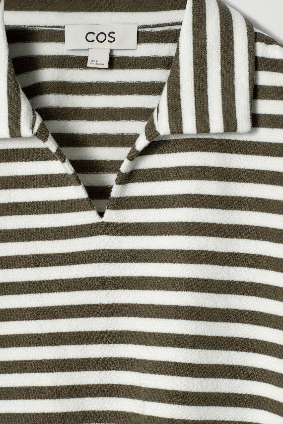 OPEN-COLLAR STRIPED TERRY POLO SHIRT Product Image