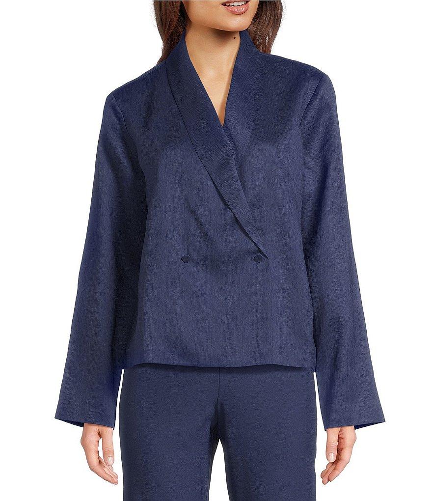 Eileen Fisher Textured Silk Shawl Collar Long Sleeve Jacket Product Image
