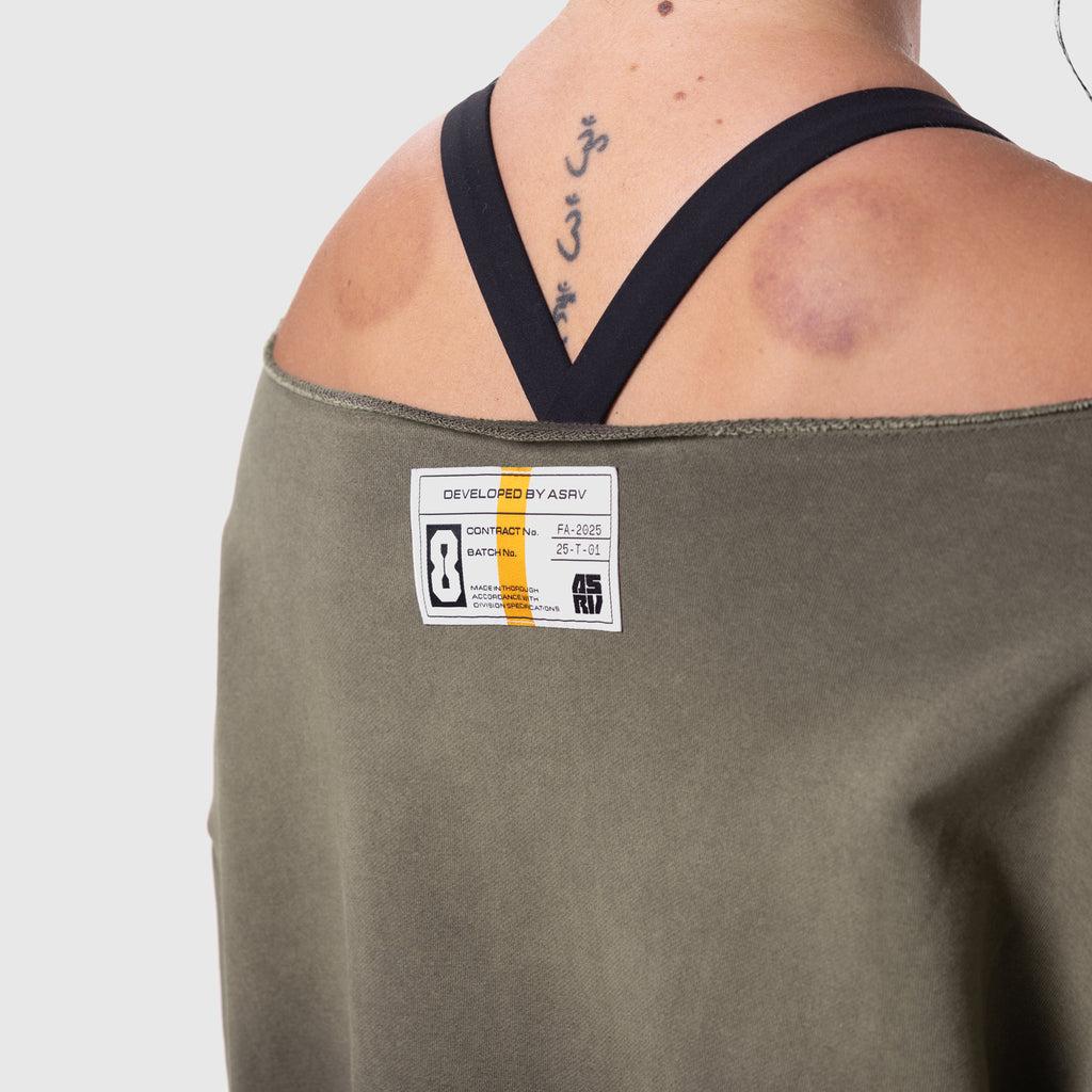 W049. Raw Hem Oversized Crewneck - Olive Sun Fade Product Image