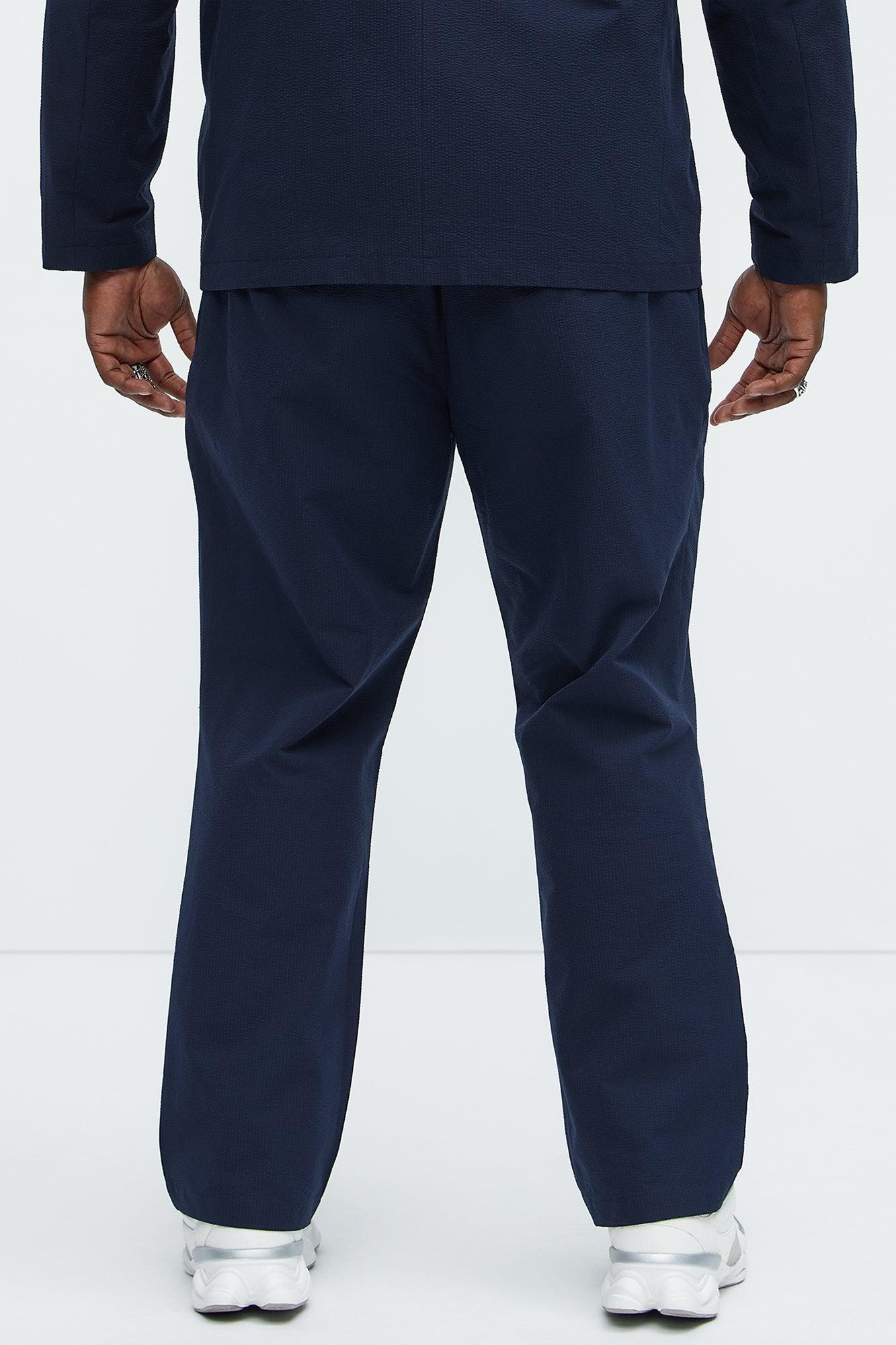 Seersucker Pleated Pants - Navy Product Image