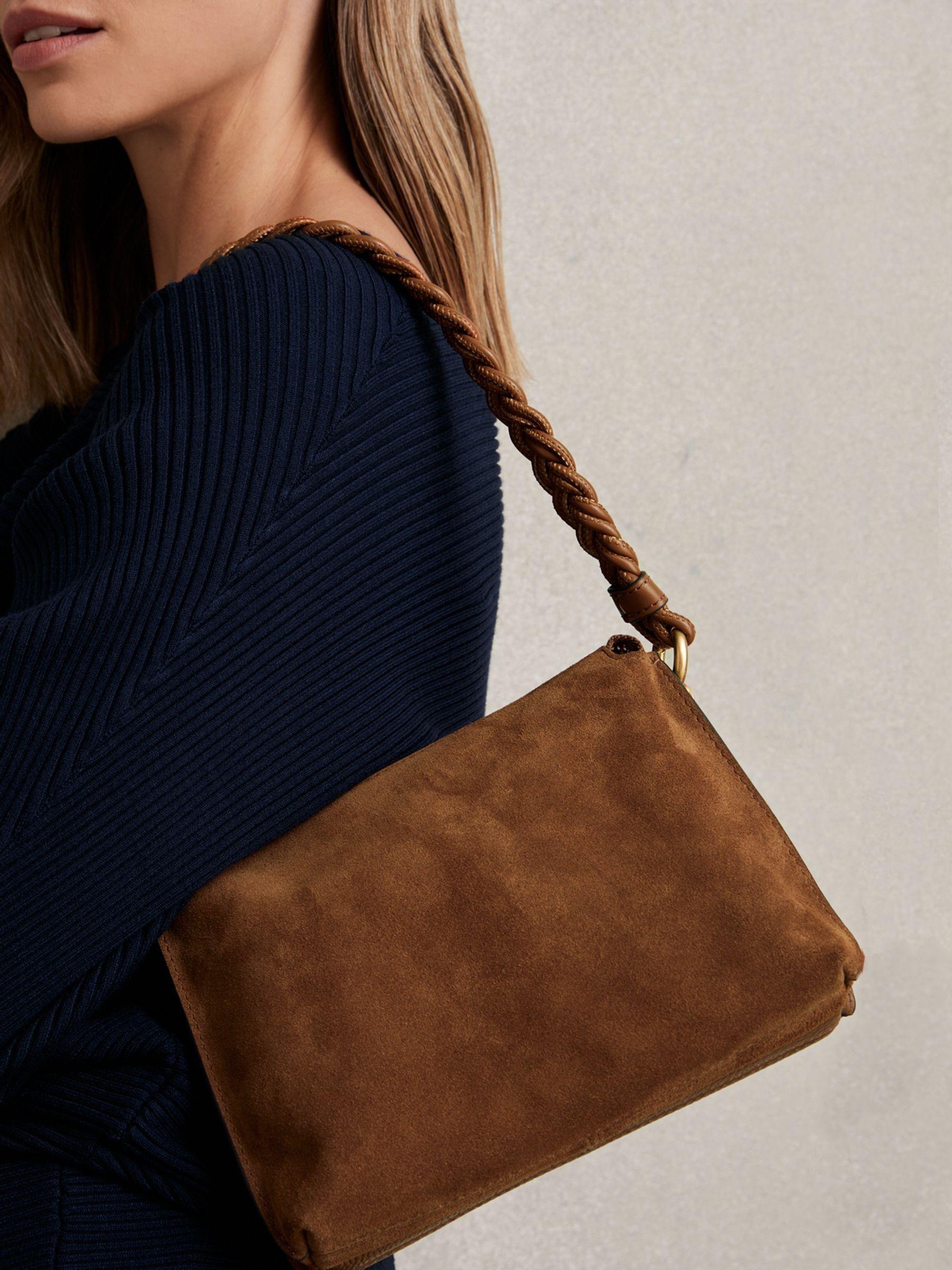 Suede Plaited-Strap Cross-Body Bag in Tan Product Image