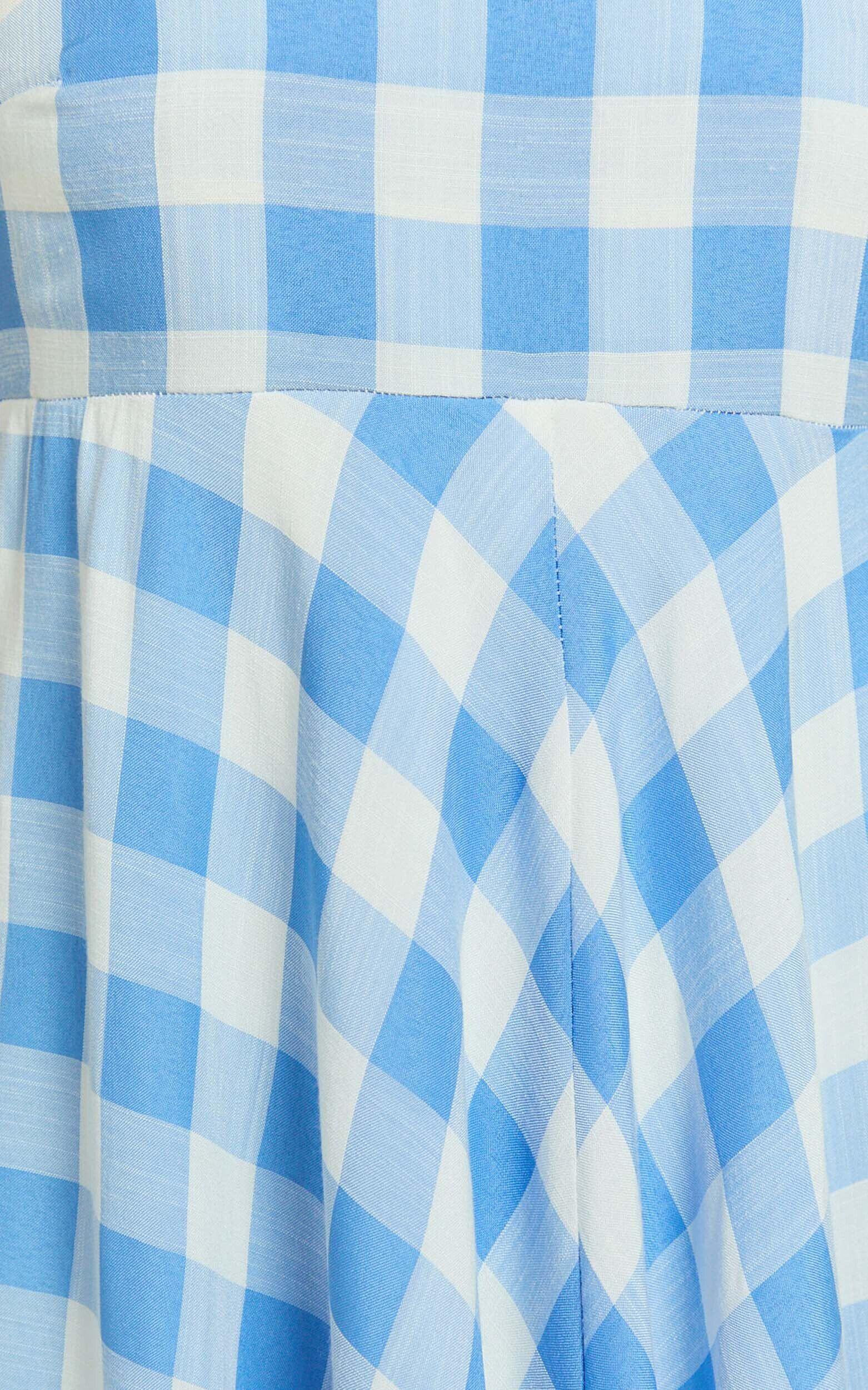 Katrien Maxi Dress - Strappy Empire Waist Flare Dress in Blue Check Product Image