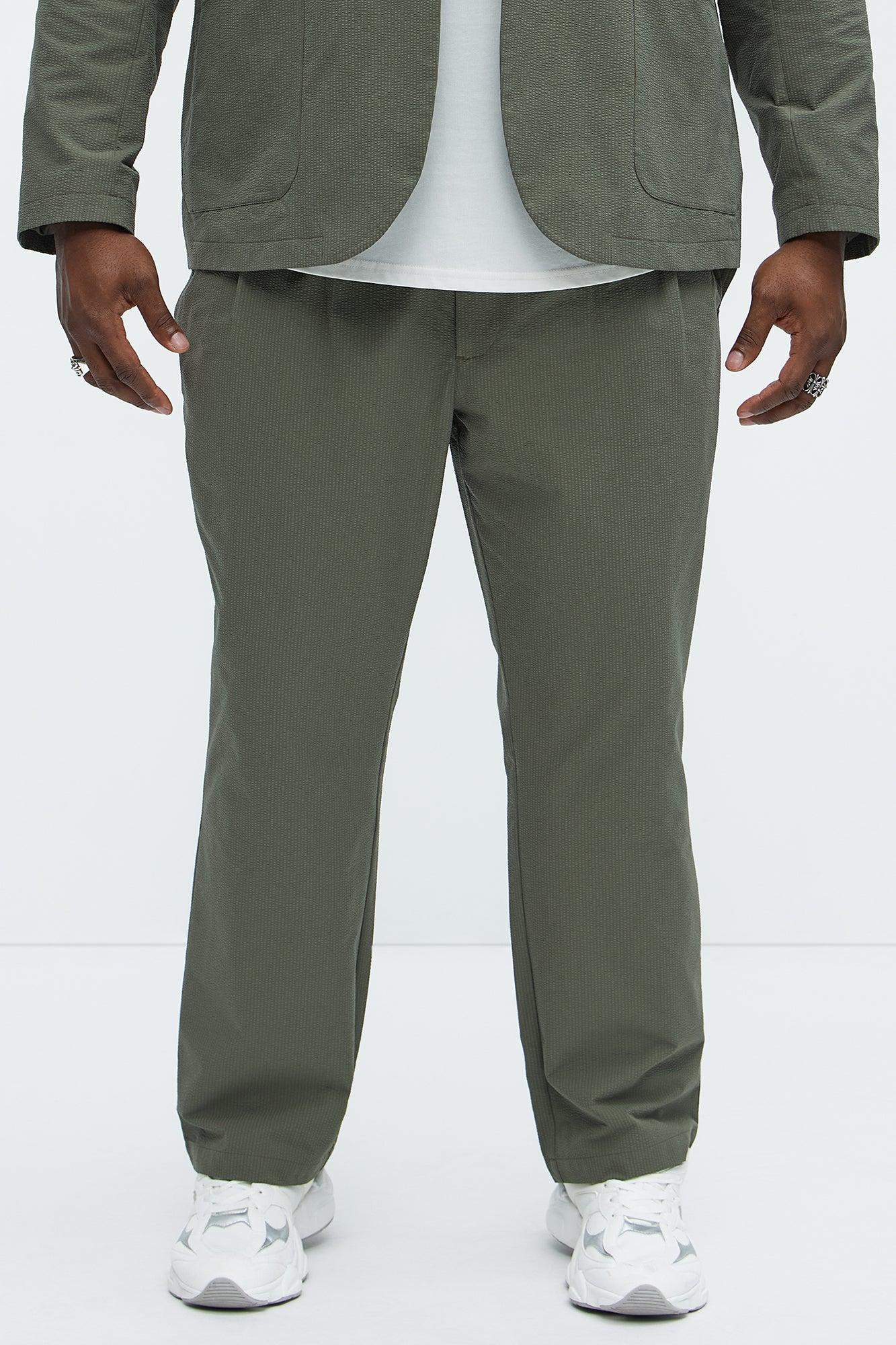 Seersucker Pleated Pants - Olive Product Image