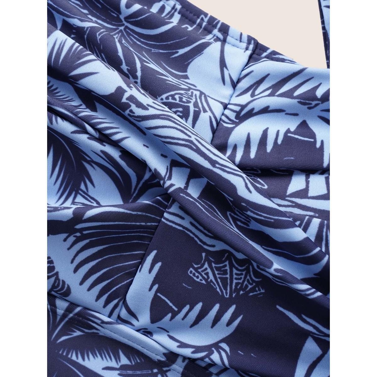 Plus Size Heart Neckline Tropical Print Crossover Swim Top Women's Swimwear Indigo Beach Twist High stretch Bodycon Heart neckline Curve Swim Tops BloomChic 30/6X Product Image