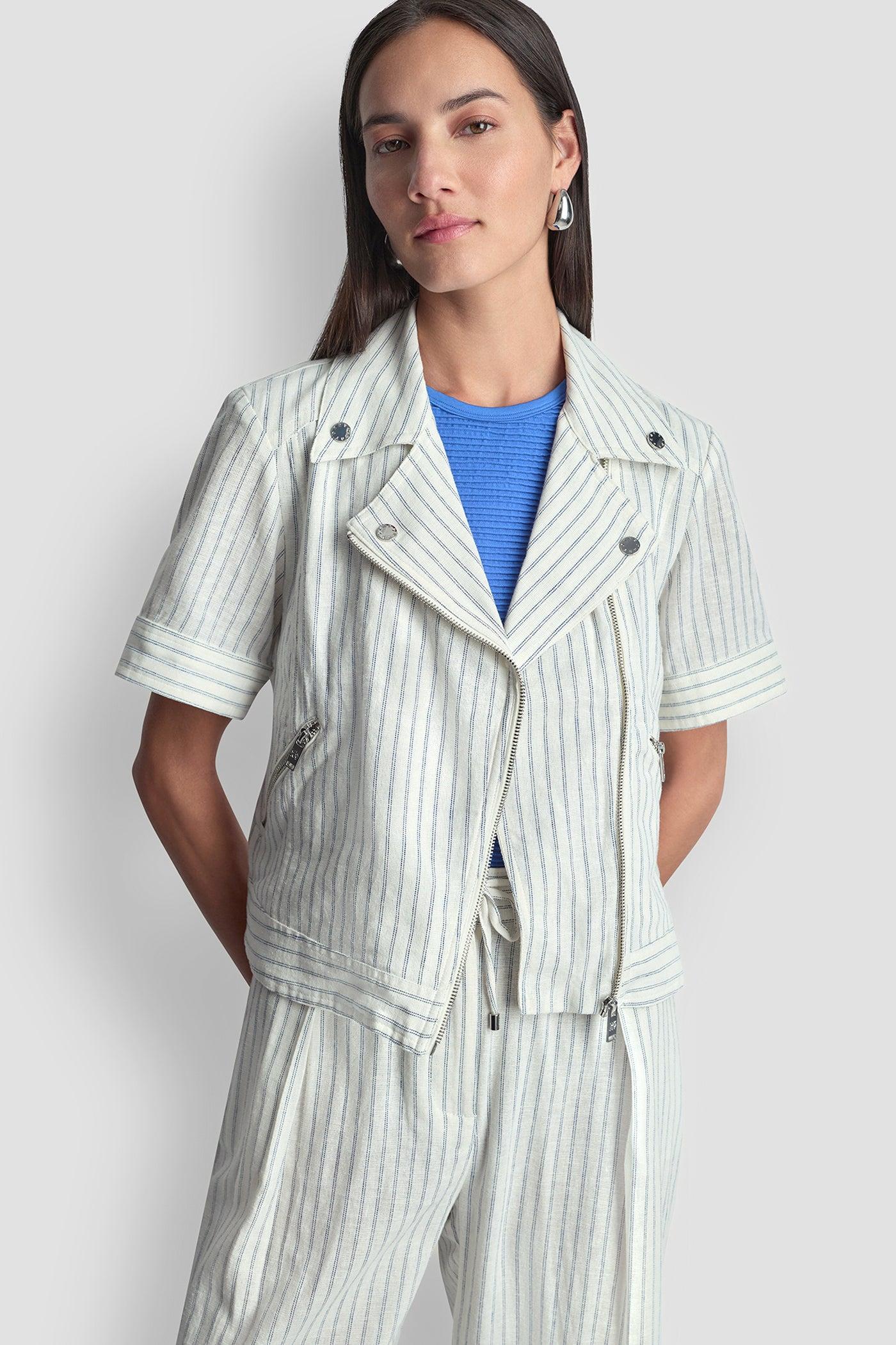 PINSTRIPE SHORT SLEEVE MOTO JACKET Product Image
