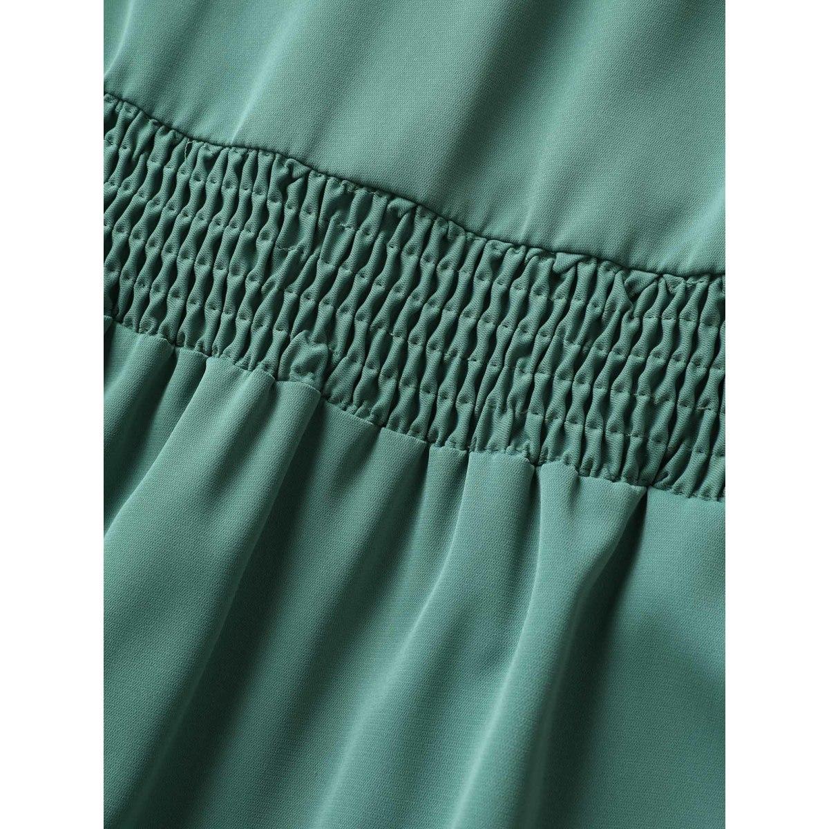 Plus Size Solid Ruffles Shirred Frill Trim Dress Mint Women Elegant Frill Trim V-neck Sleeveless Curvy BloomChic 18-20/2X Product Image