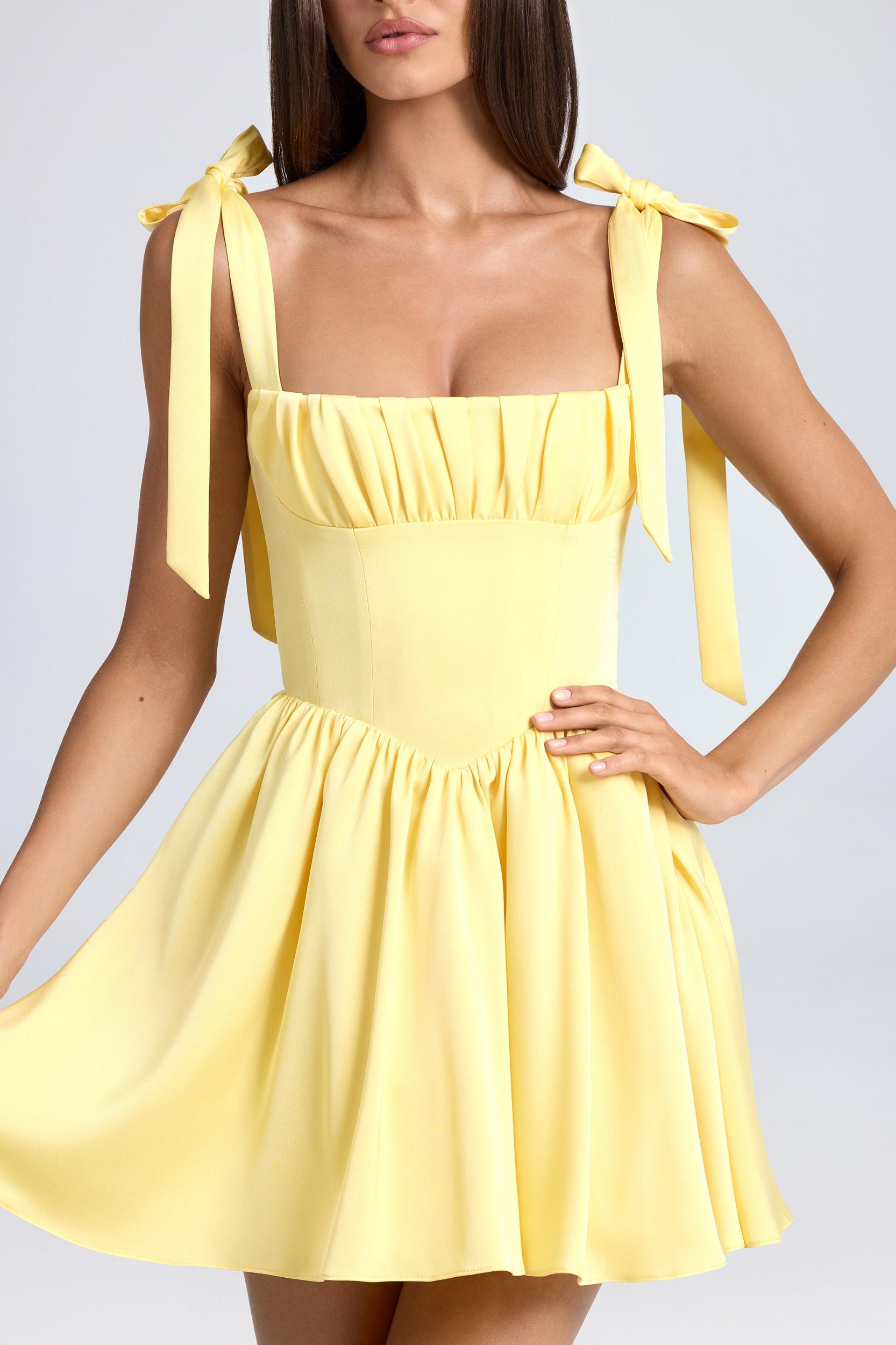 Draped Corset Mini Dress in Lemon Sherbet Product Image