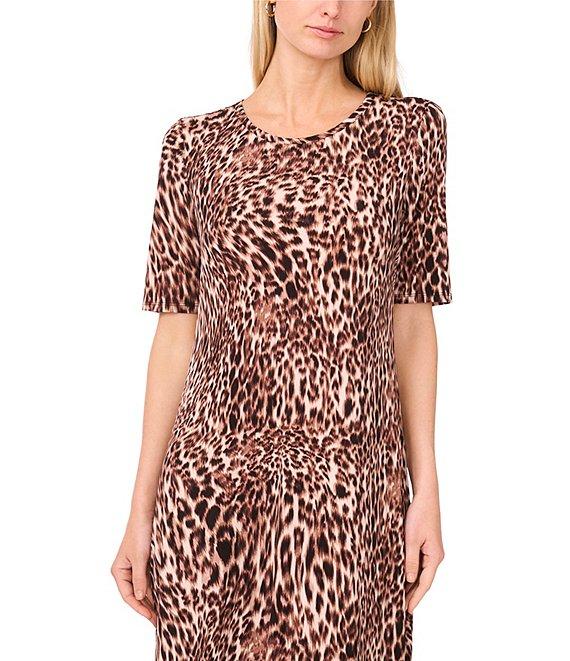Vince Camuto Knit Cheetah Print Round Neck 3/4 Sleeve Maxi Dress Product Image