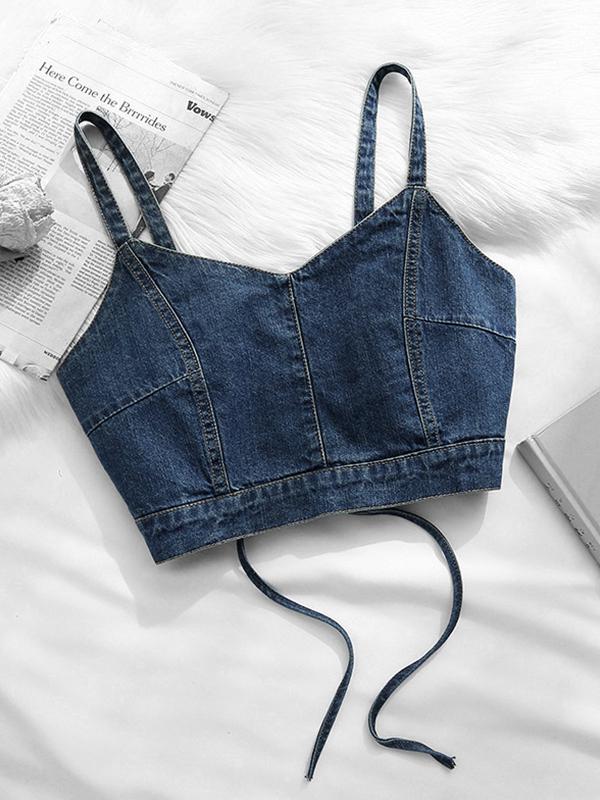 Vintage Denim Tie Back Cropped Cami Top Product Image