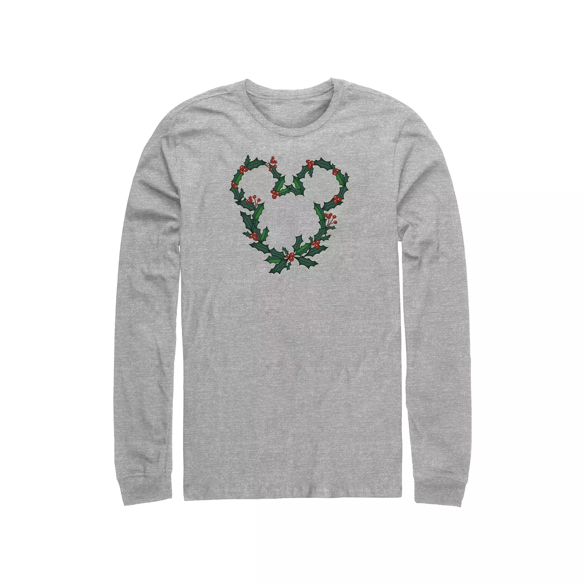 Disney's Mickey Mouse Christmas Wreath Design Big & Tall Long Sleeve Graphic Tee, Men's,  Product Image